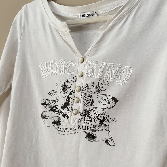 Moschino white crop top three-quarter sleeves sm ( Love you life) - Picture 3 of 5